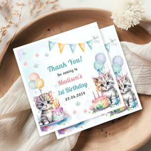 Cute Kitty Cat 1st Birthday Party Napkin