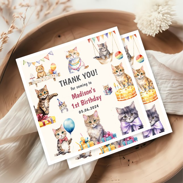 Cute Kitty Cat 1st Birthday Party Napkin (Creator Uploaded)