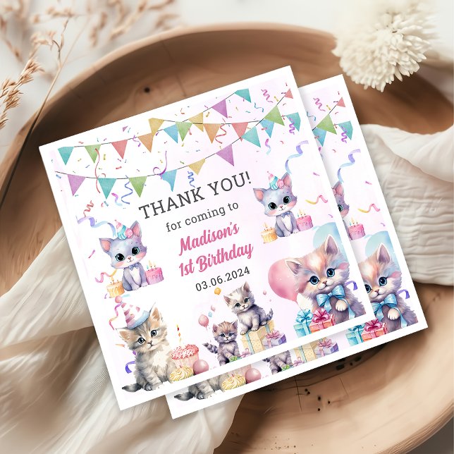 Cute Kitty Cat 1st Birthday Party Napkin (Creator Uploaded)