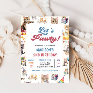 Cute Kitty Cat 2nd Birthday Party  Invitation