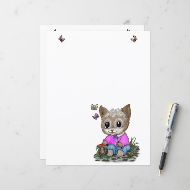 Cute Kitty Cat and Butterfly (Front/Back In Situ)