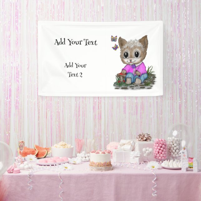 Cute Kitty Cat and Butterfly Banner (Party)