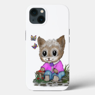 Cute Kitty Cat and Butterfly iPhone 13 Case
