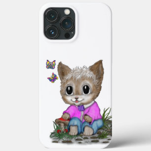 Cute Kitty Cat and Butterfly iPhone 13 Pro Max Case