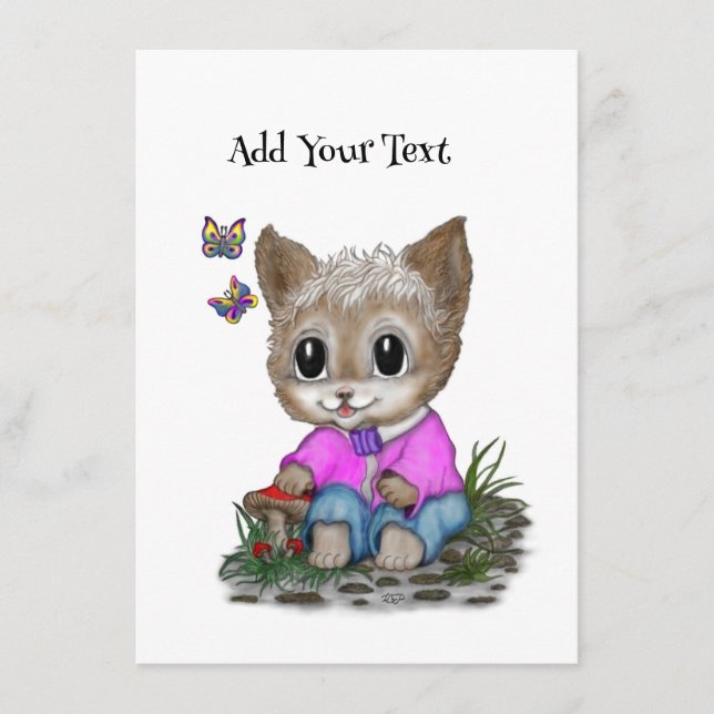 Cute Kitty Cat and Butterfly Enclosure Card (Front)