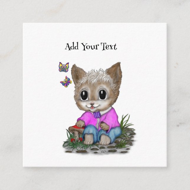 Cute Kitty Cat and Butterfly Enclosure Card (Front)