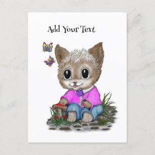 Cute Kitty Cat and Butterfly Holiday Postcard