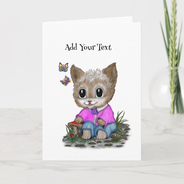 Cute Kitty Cat and Butterfly Invitation (Front)