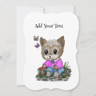 Cute Kitty Cat and Butterfly Invitation