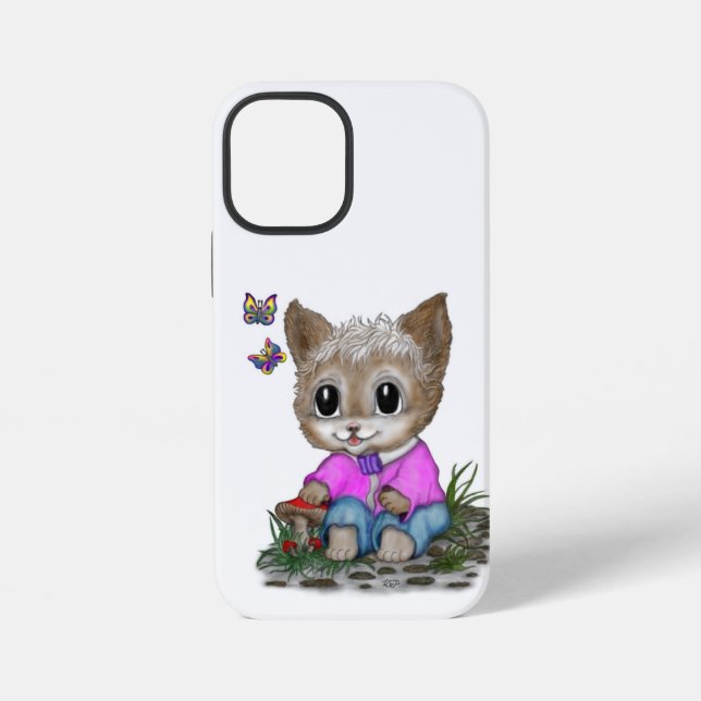 Cute Kitty Cat and Butterfly iPhone Case (Back)