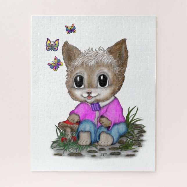 Cute Kitty Cat and Butterfly Jigsaw Puzzle (Vertical)