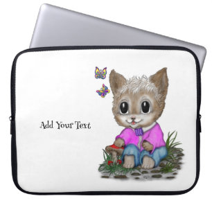Cute Kitty Cat and Butterfly Laptop Sleeve