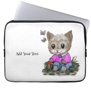 Cute Kitty Cat and Butterfly Laptop Sleeve