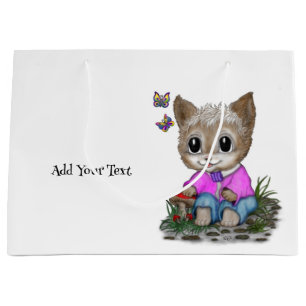 Cute Kitty Cat and Butterfly Large Gift Bag