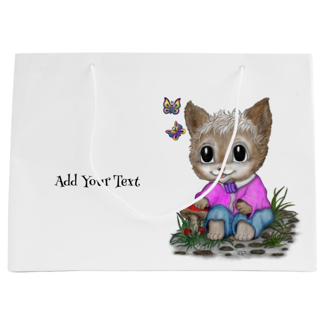 Cute Kitty Cat and Butterfly Large Gift Bag (Front)