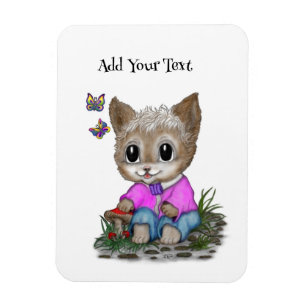 Cute Kitty Cat and Butterfly Magnet