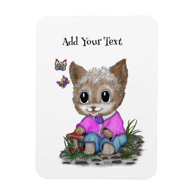 Cute Kitty Cat and Butterfly Magnet (Vertical)