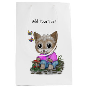 Cute Kitty Cat and Butterfly Medium Gift Bag