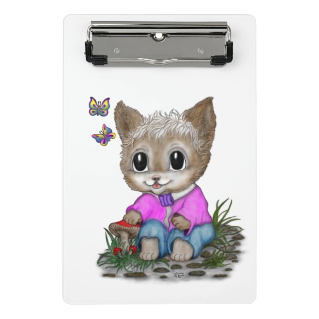 Cute Kitty Cat and Butterfly Mini Clipboard (Front)