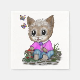Cute Kitty Cat and Butterfly Napkin