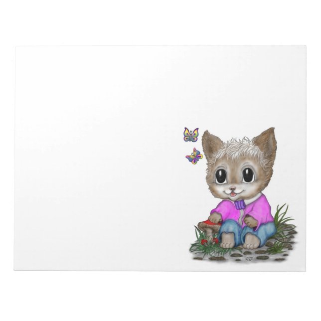Cute Kitty Cat and Butterfly Notepad (Front)