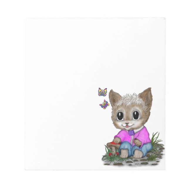 Cute Kitty Cat and Butterfly Notepad (Front)