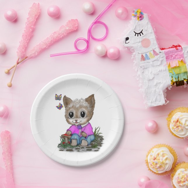 Cute Kitty Cat and Butterfly Paper Plate (Party)