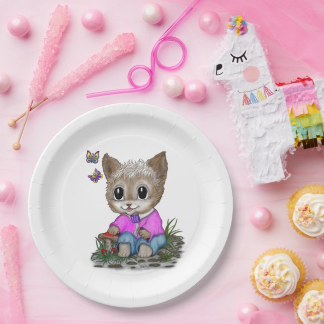 Cute Kitty Cat and Butterfly Paper Plate (Party)