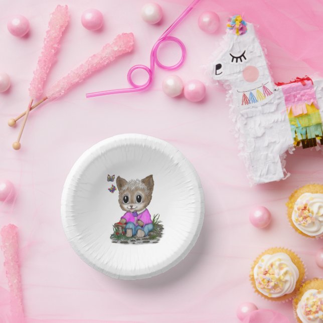 Cute Kitty Cat and Butterfly Paper Plate (Party)