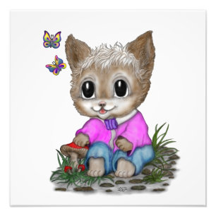 Cute Kitty Cat and Butterfly Photo Print
