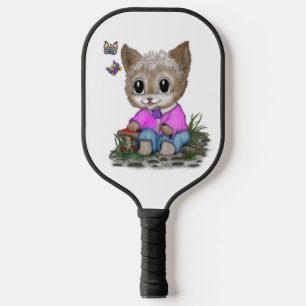 Cute Kitty Cat and Butterfly Pickleball Paddle