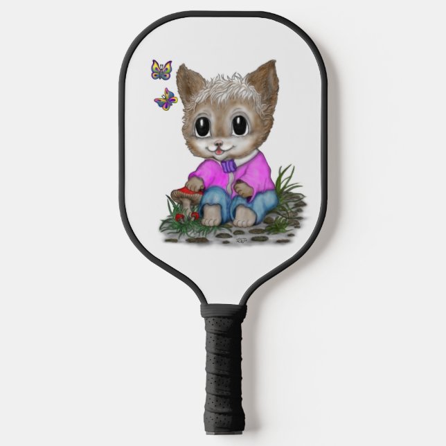 Cute Kitty Cat and Butterfly Pickleball Paddle (Front)