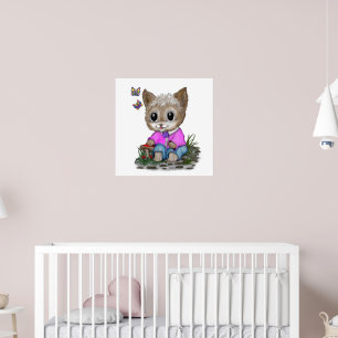 Cute Kitty Cat and Butterfly Poster