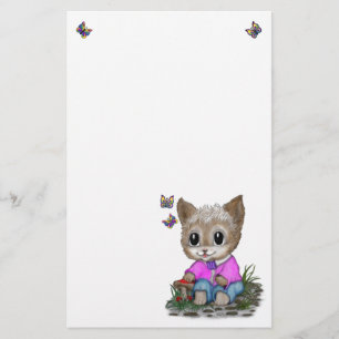 Cute Kitty Cat and Butterfly Stationery
