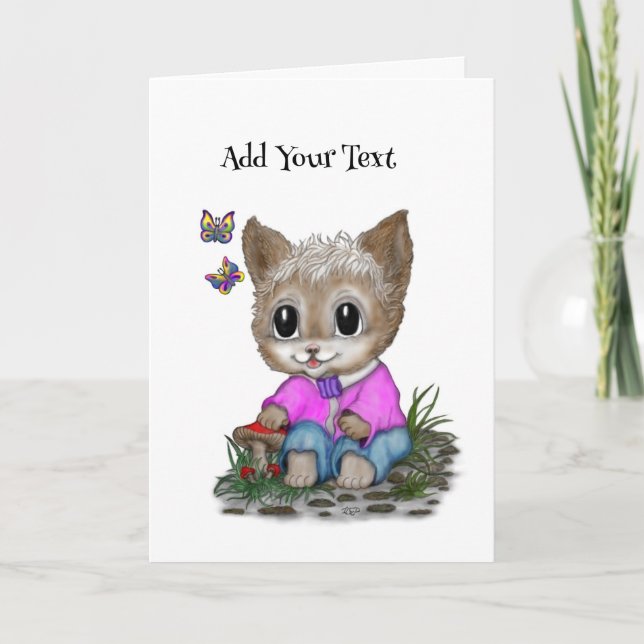 Cute Kitty Cat and Butterfly Thank You Card (Front)