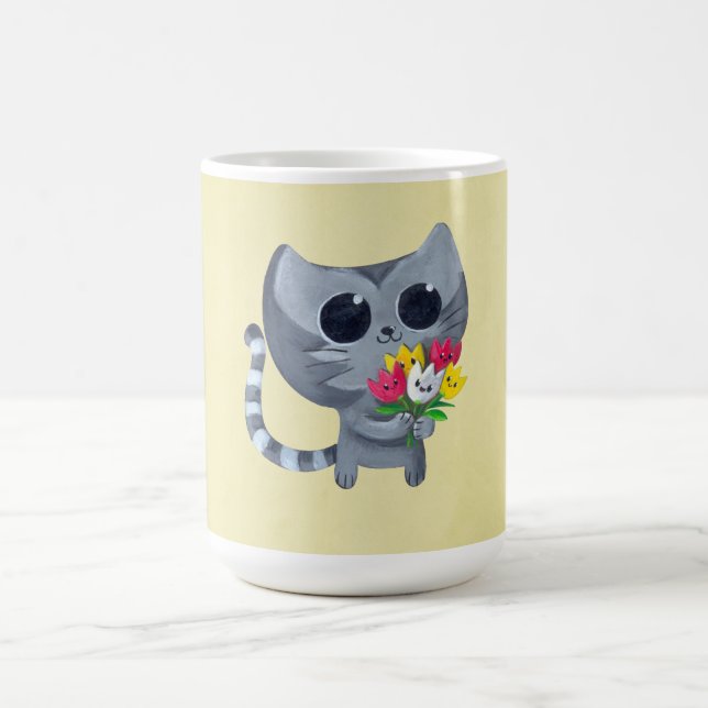 Cute Kitty Cat and flowers Coffee Mug (Center)