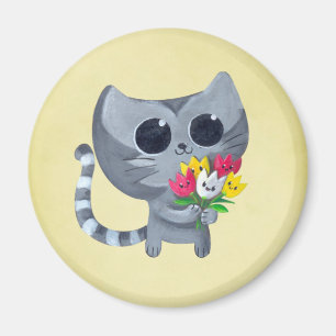 Cute Kitty Cat and flowers Magnet
