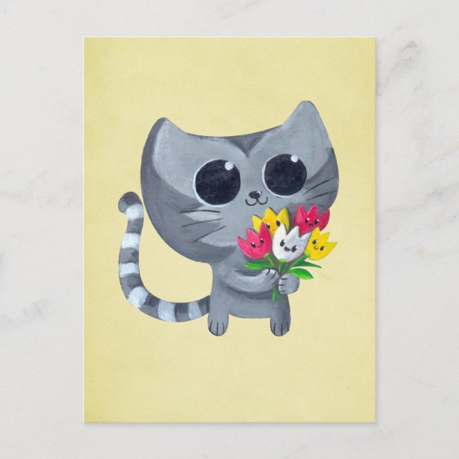 Cute Kitty Cat and flowers Postcard (Front)