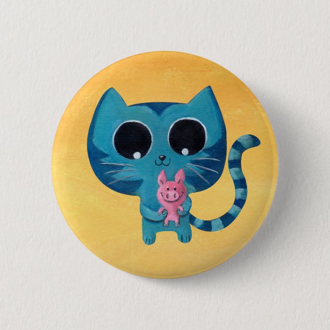 Cute Kitty Cat and Pig 6 Cm Round Badge (Front)