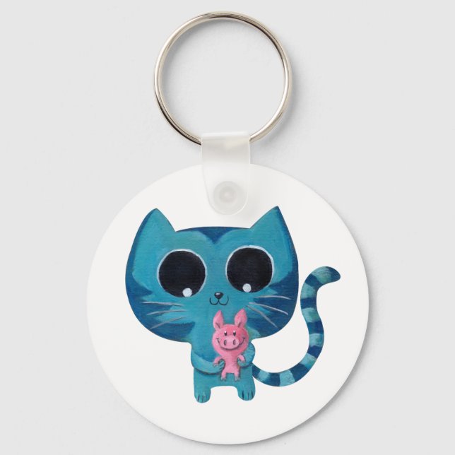 Cute Kitty Cat and Pig Key Ring (Front)