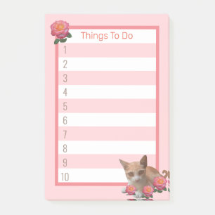 Cute Kitty Cat and Roses Post-it Notes