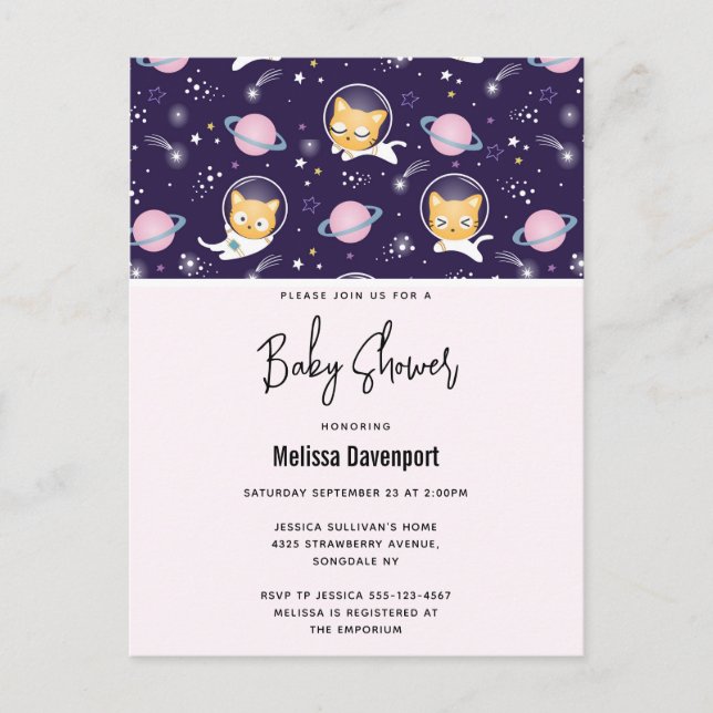 Cute Kitty Cat Astronauts Pattern Baby Shower Postcard (Front)