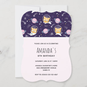 Cute Kitty Cat Astronauts Pattern Birthday Invitation