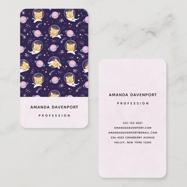 Cute Kitty Cat Astronauts Pattern Business Card (Front/Back)