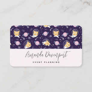 Cute Kitty Cat Astronauts Pattern Business Card
