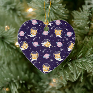 Cute Kitty Cat Astronauts Pattern Ceramic Ornament