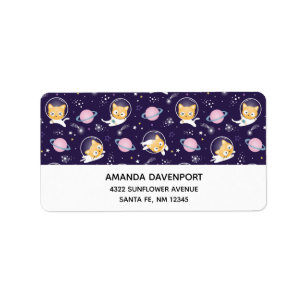 Cute Kitty Cat Astronauts Pattern Label