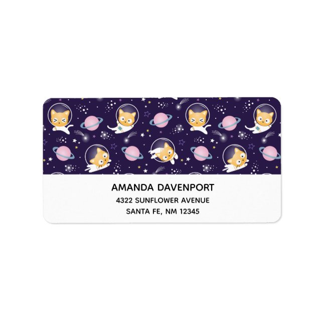 Cute Kitty Cat Astronauts Pattern Label (Front)
