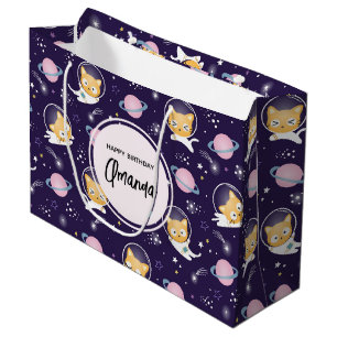 Cute Kitty Cat Astronauts Pattern Large Gift Bag
