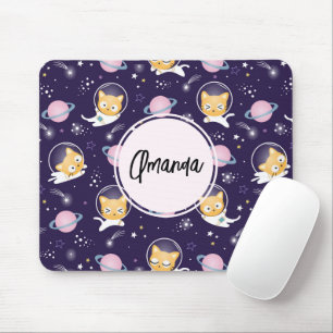 Cute Kitty Cat Astronauts Pattern Mouse Pad